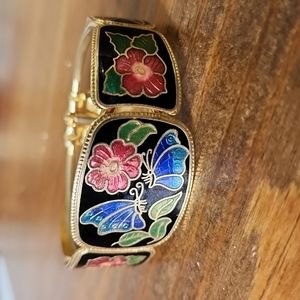 Vintage Cloissone Black Floral Bracelet